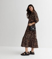 New Look Brown Leopard Print Puff Sleeve Midi Smock Dress